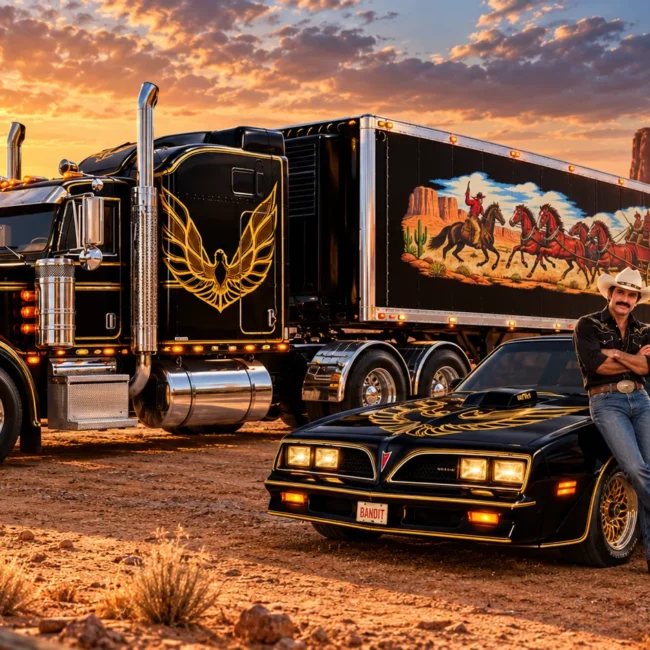 Black Western Truck Trailer Pontiac Firebird Trans Am 1977 3D model