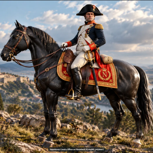 Modèle 3D d'un officier de cavalerie napoléonien à cheval