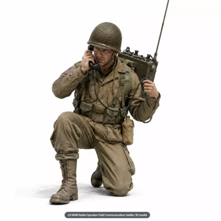 US WWII Radio Operator Field Communication Soldier 3D model